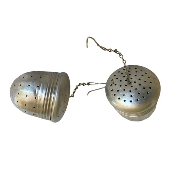 Vintage Metal Tea Infuser Collection 10 Set Chain & Hook Details 2 Strainers - Picture 10 of 10